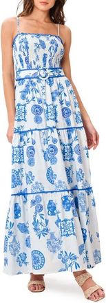 Flying Tomato Mixed Print Tiered Cotton Maxi Dress in Ivory Blue at Nordstrom, Size Medium