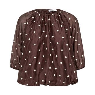 Co'Couture Blusa Dita CC con Lunares y Mangas Abullonadas - Blouses & Shirts - Mujer - Marr&oacute;n - M
