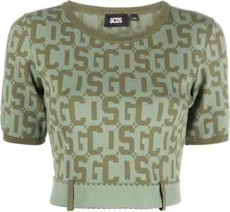 GCDS Groene Monogram Trui Casual Stijl - Dames - Ronde hals truien - Groen - S - Truien & Vesten