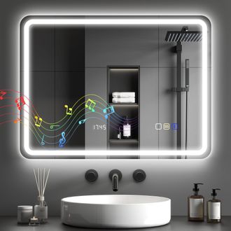 HOMCOM Illuminated Bathroom Mirror With Bluetooth Silver - 60 x 80 mm | TJ Hughes Blue