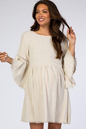 Pinkblush Raw Edge Bell Sleeve Babydoll Dress in Cream at Nordstrom, Size Medium