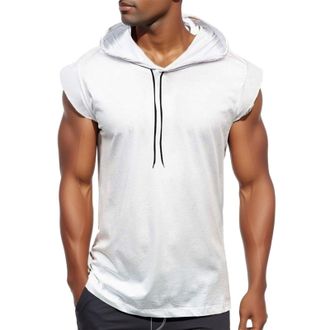 Generic Mens Boys Sleeveless Hooded Mens Sleeveless Hoodie Hooded Sweatshirt Mens Workout Sleeveless Hoodie Muscle Works Sleeveless Hoodies White