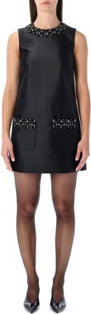 Self Portrait Black Taffeta Embellished Mini Dress