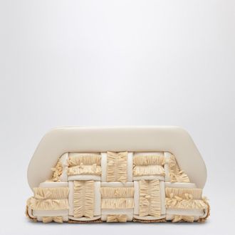 Themoir&egrave; Tia clutch in butter color with raffia inserts