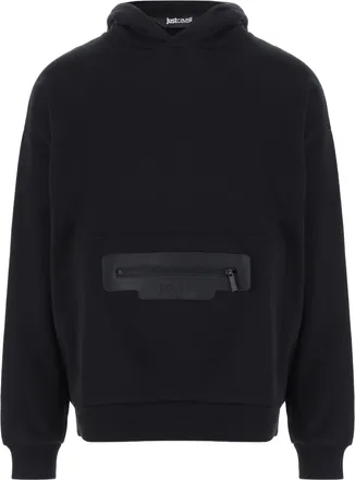 Just Cavalli Hooded Cotton Sweatshirt with Zippered Kangaroo Pocket