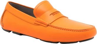 Ferragamo Mens Penny Slot Leather Driving Loafers In Orange