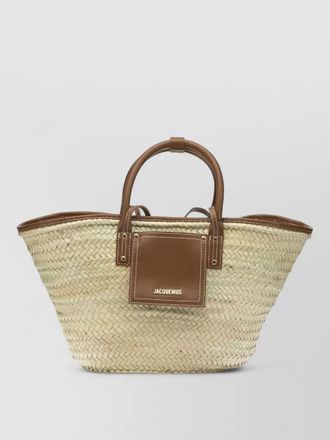 Jacquemus beach bag woven texture dual handles leather