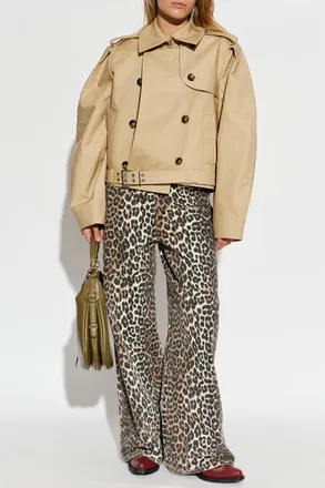 Ganni Double-breasted Jacket With Belt, Womens, Beige