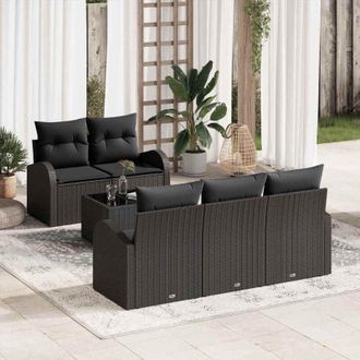 vidaXL Conjunto De Sof&aacute; De Jard&iacute;n 6 Pcs Negro 55 X 55 X 37 Cm Vidaxl