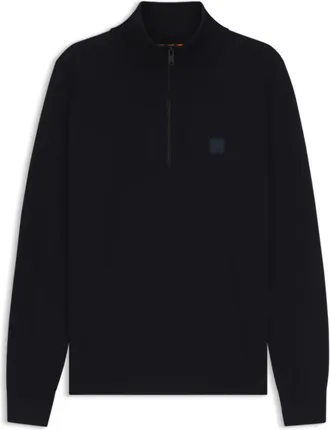 BOSS Logo-patch zip-neck sweater in cotton and cashmere