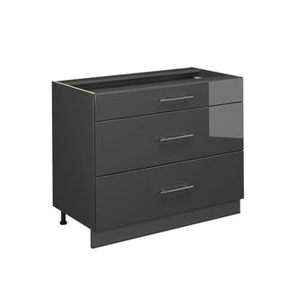 Vicco Mueble Bajo De Cocina Fame-line, Antracita Alto Brillo/antracita, 100 Cm Sin Encimera, Vicco