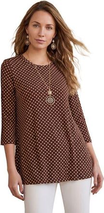 Jessica London Stretch Knit Swing Tunic in Rich Brown Polka Dot at Nordstrom, Size 12