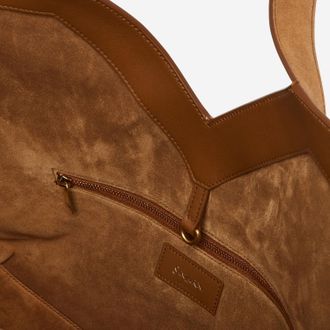Saint Laurent Womens Tote Bag Suede Beige Shoulder