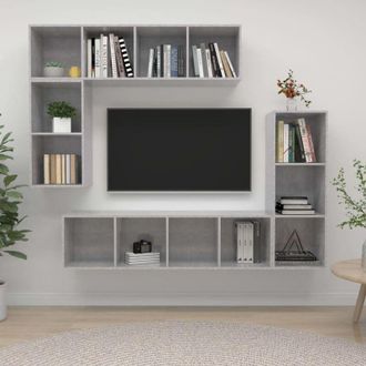 vidaXL Set De Muebles De Tv 4 Pzas Madera Contrachapada Gris Hormig&oacute;n Vidaxl