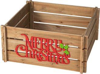 Glitzhome 24In Merry Christmas Wooden Crate Tree Collar