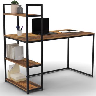 IDMarket Idmarket - Scrivania Libreria Hawkins Con Piano Effetto Invecchiato, Design Industriale