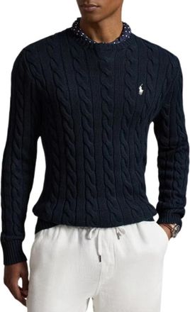 Ralph Lauren Pullover met kabelsteek en ronde hals - Heren - Ronde hals truien - Blauw - XL - Katoen - Truien & Vesten