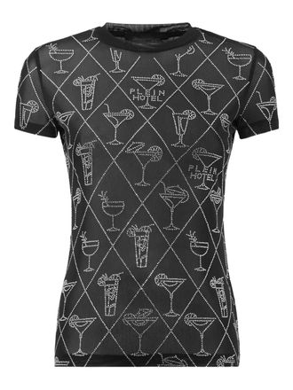 Philipp Plein crystal-embellished mesh T-shirt - women - Fabric - S - Black