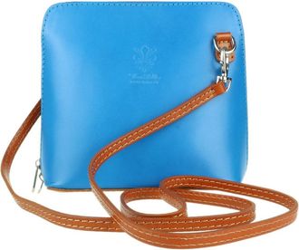 Girly HandBags Genuine Leather Rigid Cross Body Shoulder Bag Real Italian (Sky Blue Tan)