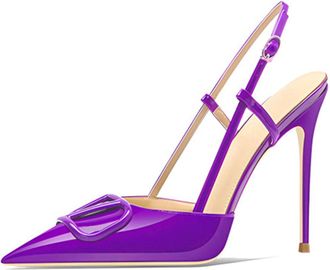 Generic Womens Slingback Stiletto Heels Pointed Toe High Heel Dress Shoes Patent Leather Buckle Strap Classic Formal Footwear for Wedding & Evening Party,Purp