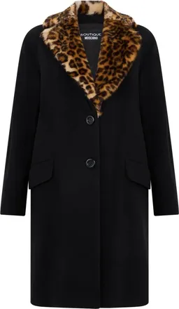 Moschino Jassen, Dames, Zwart, L, Polyester, Elegant jas met bontkraag