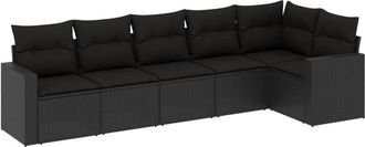 vidaXL Set De Sof&aacute;s De Jard&iacute;n 6 Piezas Y Cojines Rat&aacute;n Sint&eacute;tico Negro Vidaxl