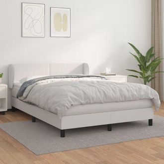 vidaXL Cama Box Spring Con Colch&oacute;n Cuero Sint&eacute;tico Blanco 140x190 Cm Vidaxl