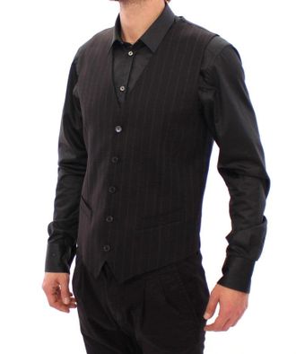 Dolce & Gabbana Striped Wool Vest - Black