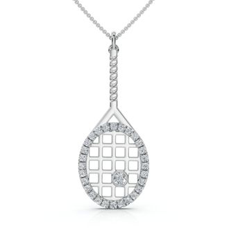 Pompeii3 1/4Ct Diamond Pav&eacute; Tennis Racket Pendant Necklace 14k Gold Lab Grown Size: 3/4 Tall
