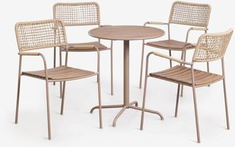 Sklum Set De Mesa De Jard&iacute;n Redonda &Oslash;65 Cm Y 4 Sillas De Jard&iacute;n Apilables En Acero Y Madera De Acacia Tilda Sklum