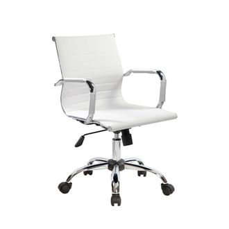 Dmora Dmora - Silla De Oficina Dlemmen, Sill&oacute;n Ejecutivo Con Reposabrazos, Silla De Oficina Ergon&oacute;mica, Blanco, 62x54h92/102 Cm