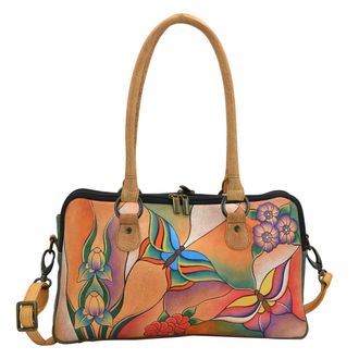 Anuschka Womens Satchel Handbag Genuine Leather, Butterfly Glass Painting, L UK