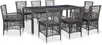 vidaXL Conjunto De Comedor De Jard&iacute;n 9 Piezas Rat&aacute;n Sint&eacute;tico Gris Vidaxl