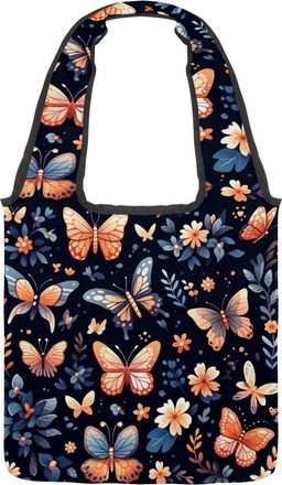 Generic Colorful Butterfly Reversible Canvas Shoulder Tote - Double-Sided Print, 12oz Cotton, 27cm Drop, Fold-Flat Bag for Travel, Shopping, Street Outings