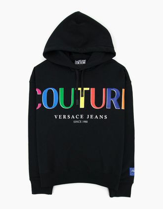Versace Mens Versace Jeans Couture Rainbow Logo Hoody Black - Size: 40