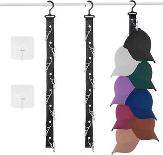 No Brand Paquete De 2 Soportes Para Gorras - Pr&aacute;ctico Soporte De Pared Para Gorras - Soporte Para Gorras Con 16 Clips - Organizador De Gorras Con 2 Ganchos - A