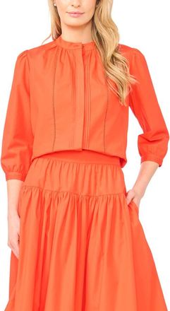Ted Baker Camille Pleated Cotton Button-Up Top in Fire Orange at Nordstrom, Size X-Large