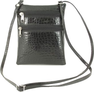 Loni Shoulder Crossbody Bag Animal Print Crocodile Snakeskin Flat Small Black