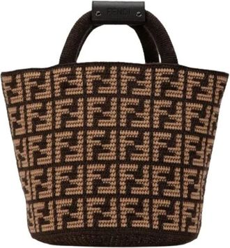 Fendi Pre-owned Bucket Bags, female, Brown, Size: ONE SIZE Pre-owned Knit Cashmere Tote