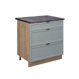 Vicco Mueble Bajo De Cocina Fame-line, Azul Claro-gris, 80 Cm Con 3 Cajones, Et Antracita Vicco