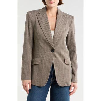 Max Studio Houndstooth Knit Blazer in Black/Camel/Rust Herringbone at Nordstrom Rack, Size X-Small