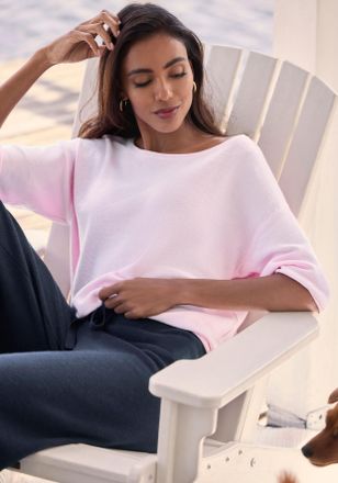 Elbsand 3/4-Arm-Shirt ELBSAND, Damen, Gr. 32/34, rosa, Feinstrick, Obermaterial: 55% Baumwolle, 45% Nylon, unifarben, weit h&uuml;ftlang, U-Boot-Ausschnitt, einges