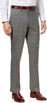 Kenneth Cole Reaction Stretch Fit Plaid Dress Pants In Medium Grey