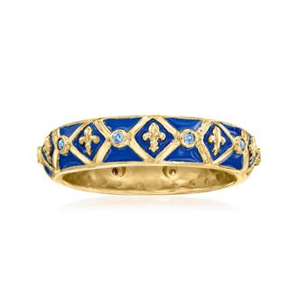 Ross-Simons Sapphire and Blue Enamel Fleur-De-Lis Eternity Band in 18kt Gold Over Sterling