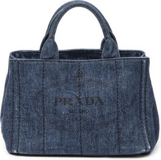 Prada Pre-owned Womens Small Canapa Tote Handbag - Blue - One Size