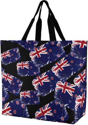 Generic Vintage New Zea-lands Flag Large Reusable Shopping Bag Lightweight Foldable Tote Bags Washable Shoulder Handbag