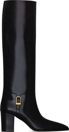 Saint Laurent Julia Boots - Dames - Laarzen met Hak - Zwart - 37 1/2 EU - Leer - Schoenen