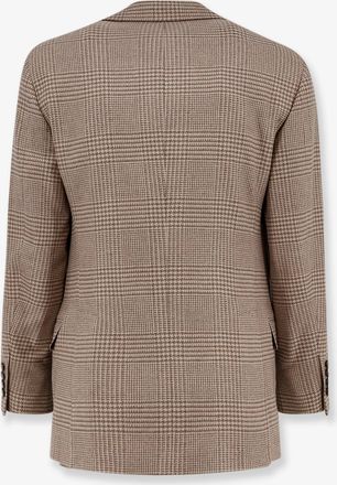 Brunello Cucinelli Mens Single-Breasted Blazer Beige Wool-Cashmere Blazers Jacket