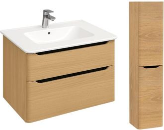 Vitra Mueble Lavabo Suspendido Vitra Sento Round De 100 Cm En Roble Natural Dorado + Columna, Versi&oacute;n Derecha