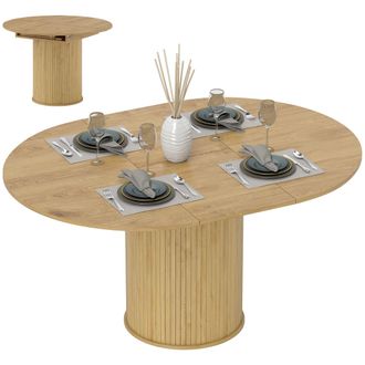 OEM Mesa De Comedor Extensible Redonda Para 6-8 Personas Con Base Estriada Para Sal&oacute;n 110-150x110x75 Cm Madera Natural